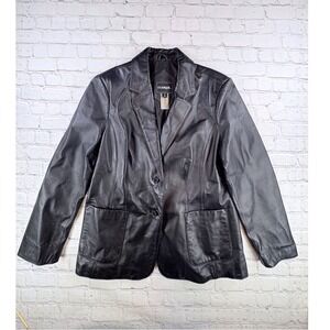Outbrook Leather Jacket Women Large Black Good Two Button Blazer Coat